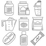 Sports nutrition flat line icons vector collection