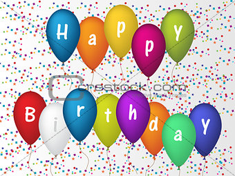 Birthday greeting card with confetti and ballons
