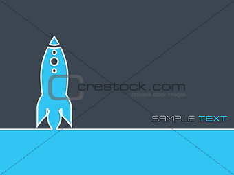 Simplistic startup business background with blue rocket 