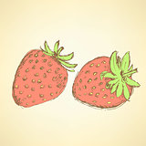 Sketch tasty strawberry in vintage style