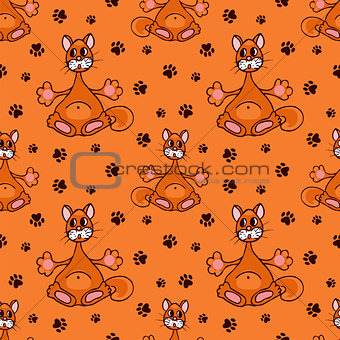 seamless pattern with red cat