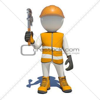 White man in special clothes with adjustable spanner