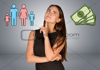 Beautiful business woman with money and family