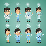 Doctors with Icons Set