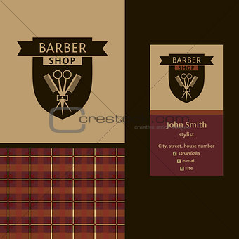 Vector heraldic logo for a hairdressing salon. Business card. Template for corporate style barbershop. Status and elegance