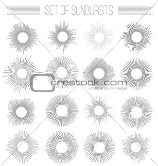 Set of sunbusrt geometric shapes stars and light ray