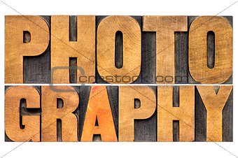 photography word abstract in wood type