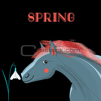 Spring card with a picture of  horse