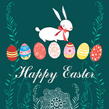 Easter card with rabbit and eggs