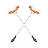 Two crossed forks with sausages