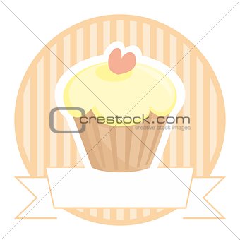 Sweet lemon vector cupcake on stripes background