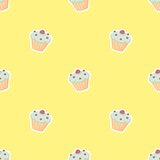 Tile vector pattern with cupcake on yellow background
