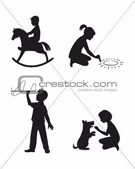 Set of four children playing