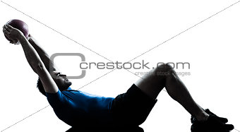 man exercising workout holding fitness ball posture silhouette