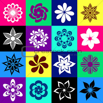 Flower icons in colorful squares