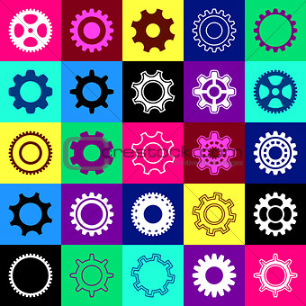 Gear wheel icons in squares