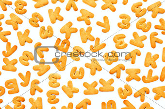 Cookies in the form of the alphabet on a white background, isola