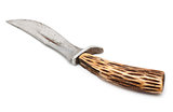 Old knife with a handle made of moose antlers, isolated
