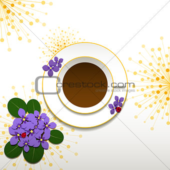 Springtime African Violet with Cup of Coffee