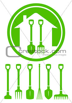 garden green icon with tools