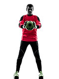 caucasian soccer player goalkeeper man  holding ball silhouette