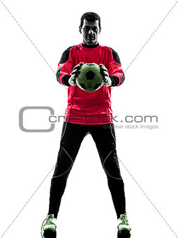 caucasian soccer player goalkeeper man  holding ball silhouette