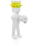 3d people - man, person with a golden crown. King with brain