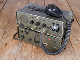 old amateur ham radio on wooden table