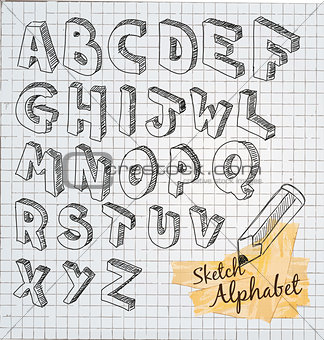 Hand Drawn 3D sketch alphabet