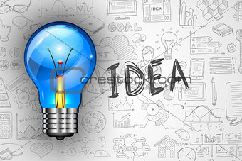 Infographics Idea Lamp with Business doodles Sketch background: infographics