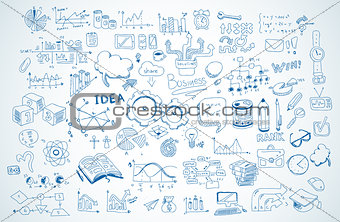 Business doodles Sketch set : infographics elements isolated, vector shapes.