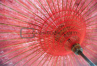 Red umbrella in Bagan, Myanmar