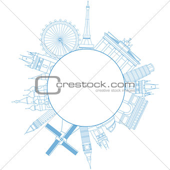 Vector illustration of travel famous monuments of Europe