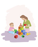 Mom with son playing cubes