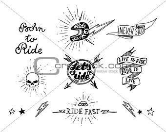 Traditional tattoo biker set