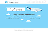 Flat airplane with 404 error notification