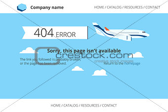 Flat airplane with 404 error notification