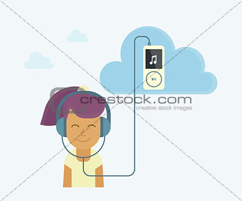 Young girl is listening to music
