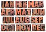 calendar concept - months in wood type