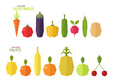 Vector set of low poly fruits and vegetables 