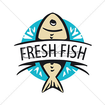 vector logo fresh fish in a circle and tape