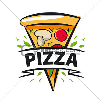vector logo slice of pizza and ribbon