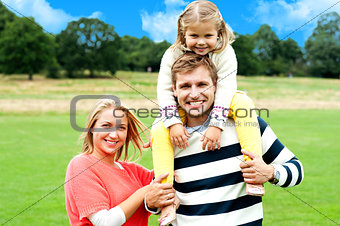 Fun loving family enjoying spring day outdoors