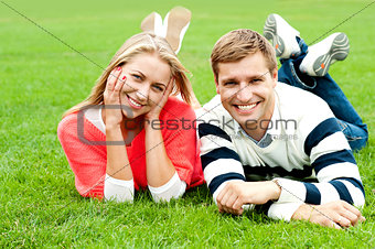 Couple outdoors enjoying a summery day