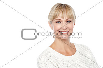 Cheerful caucasian lady posing in casuals