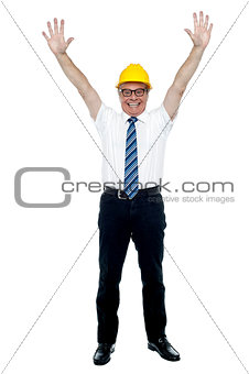 Contemporary construction engineer celebrating his success