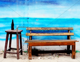 Wooden bench and chair