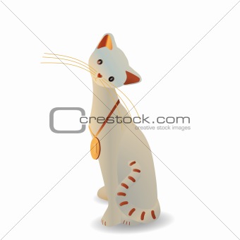 White cat with a medal