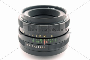 Objective of a photo camera on a white background. isolated 2