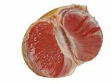 Peeled grapefruit over white
